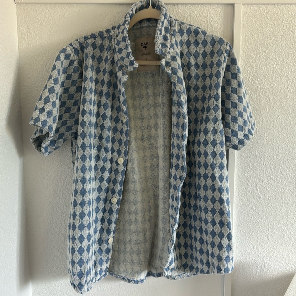 OAS soft Terry shirt. Blue/white